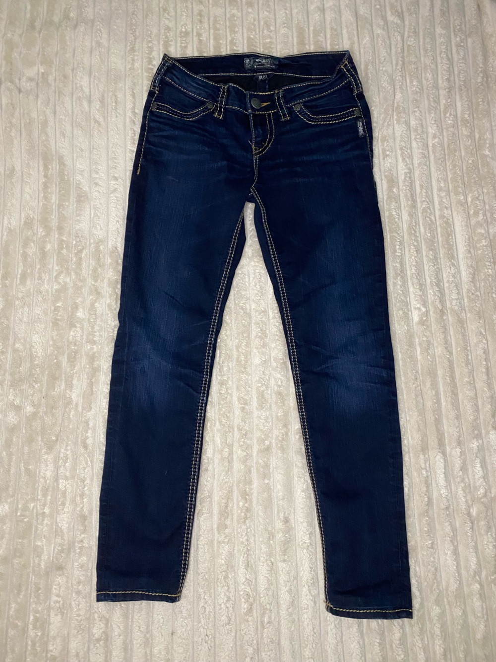 Silver Jeans Dark Indigo Skinny Jeans with Contrast Stitching size 28x31